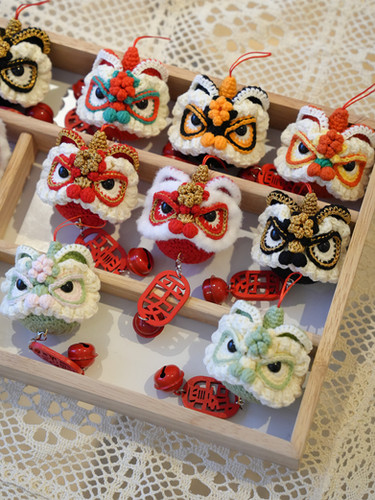 Handmade Crochet Lion Dance Hanging Charm | Lucky Chinese Ornament