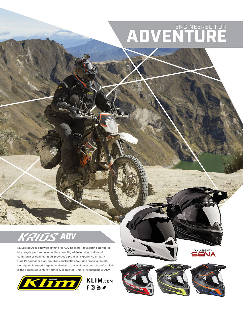 Klim, Krios, Adventure, Motorrad, Helm, Karbon, Sena, Transitions, Lens