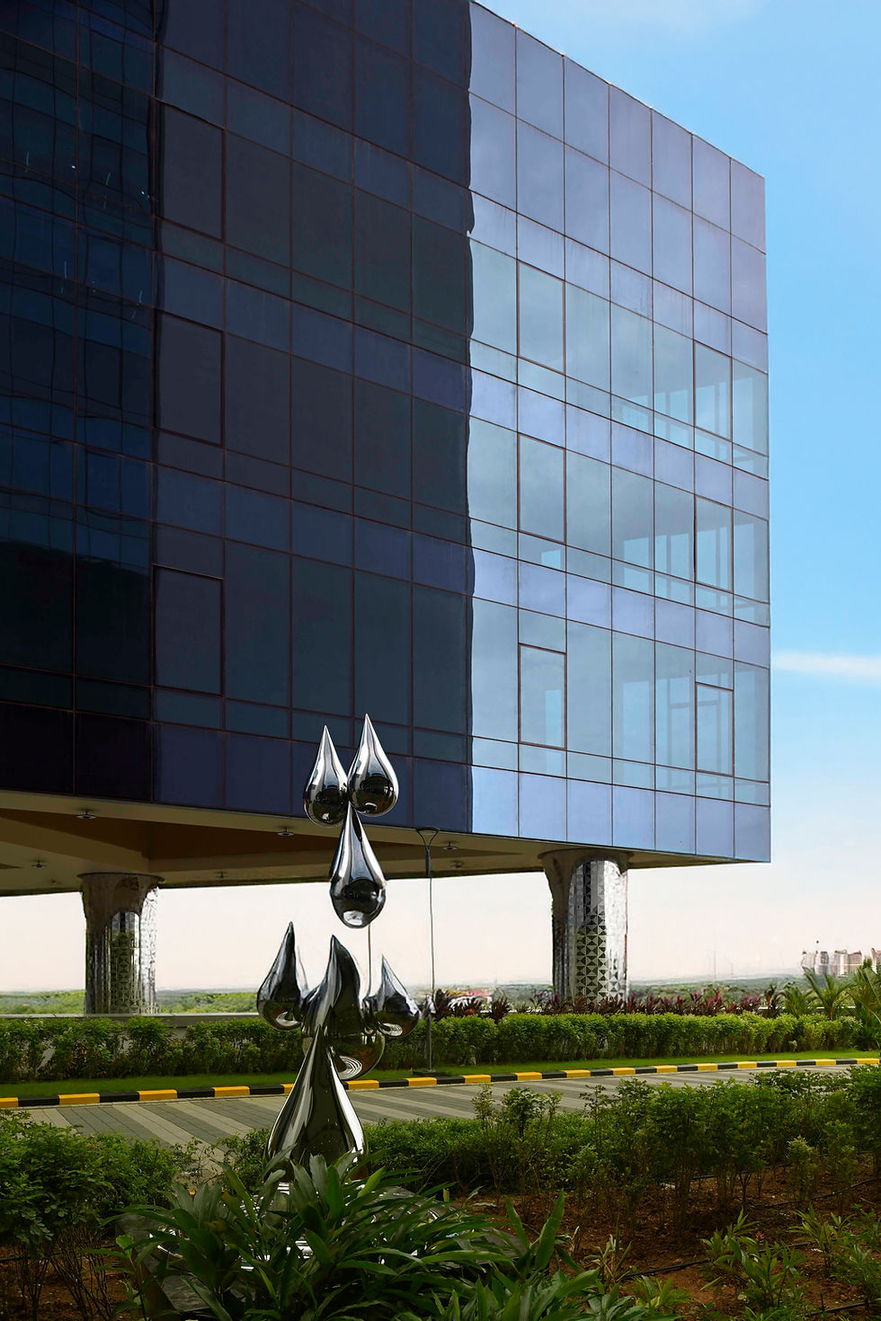 Podium landscape and sculptures.