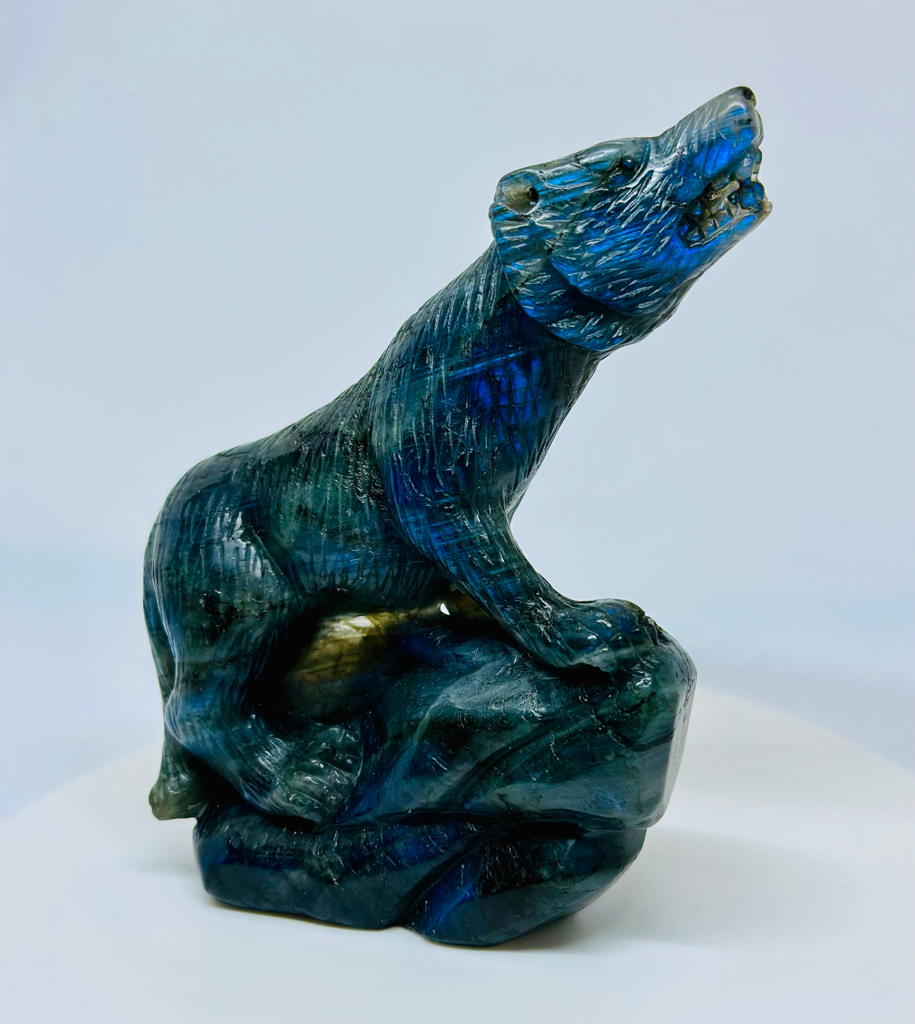 Blue Labradorite Wolf Carving