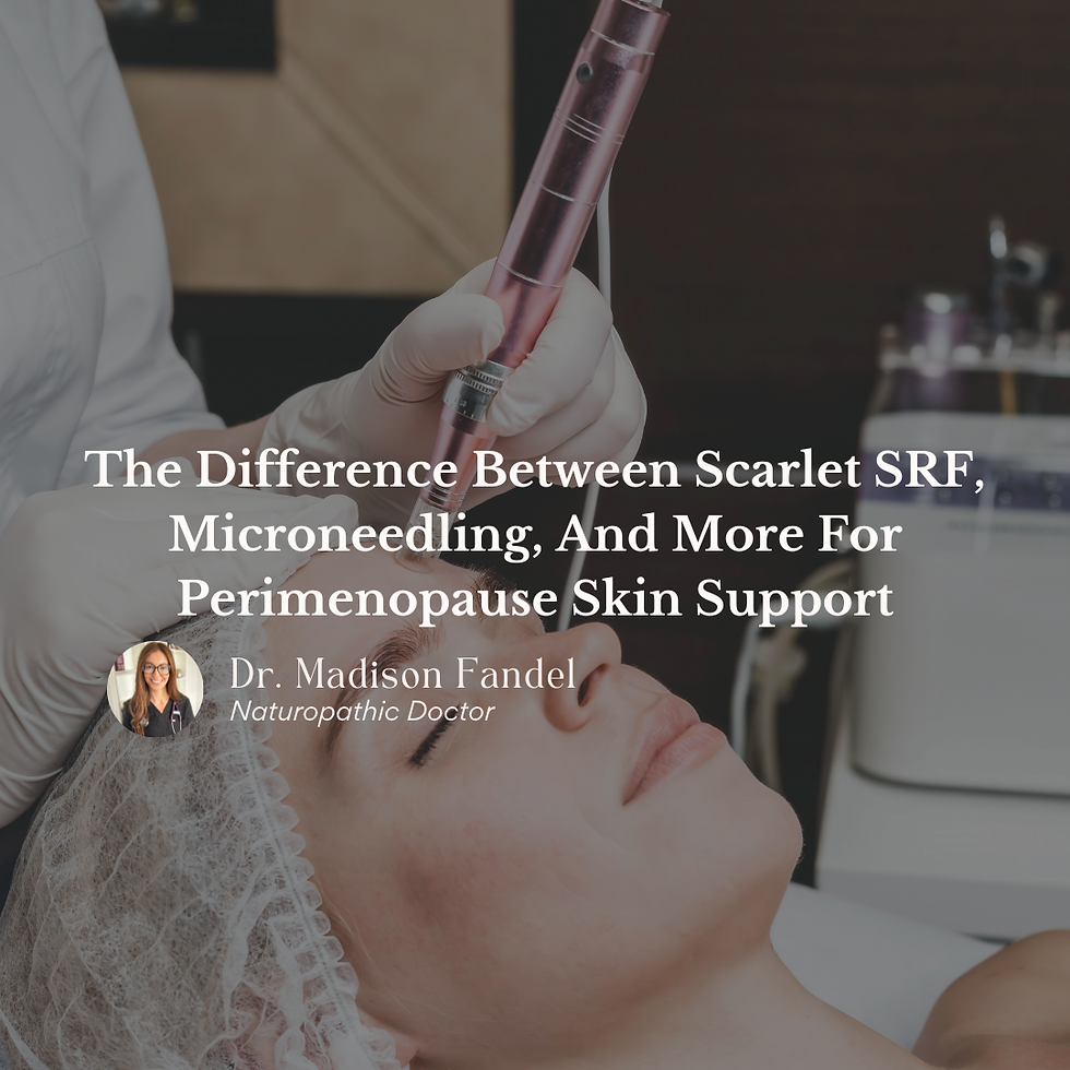 A lineup of skincare products with text that reads: "How I Healed My Skin Naturally with Naturopathic Medicine And PRP: And How You Could Too. Written by: Dr. Madison Fandel, Naturopathic Doctor"