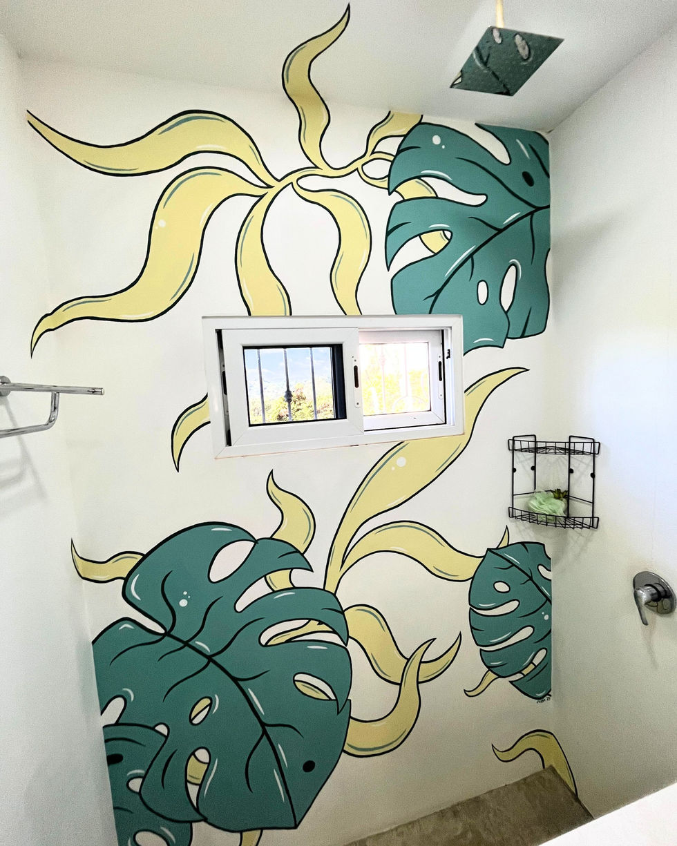 Montera deliciosa leafs mural in a bathroom.