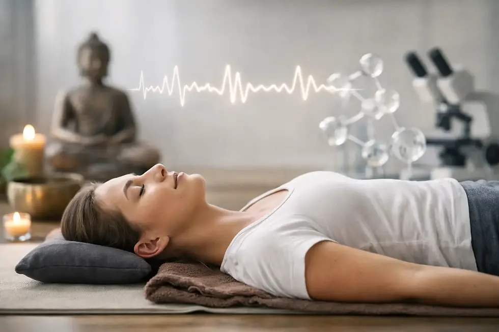 Woman practicing Yoga Nidra for scientific benefits