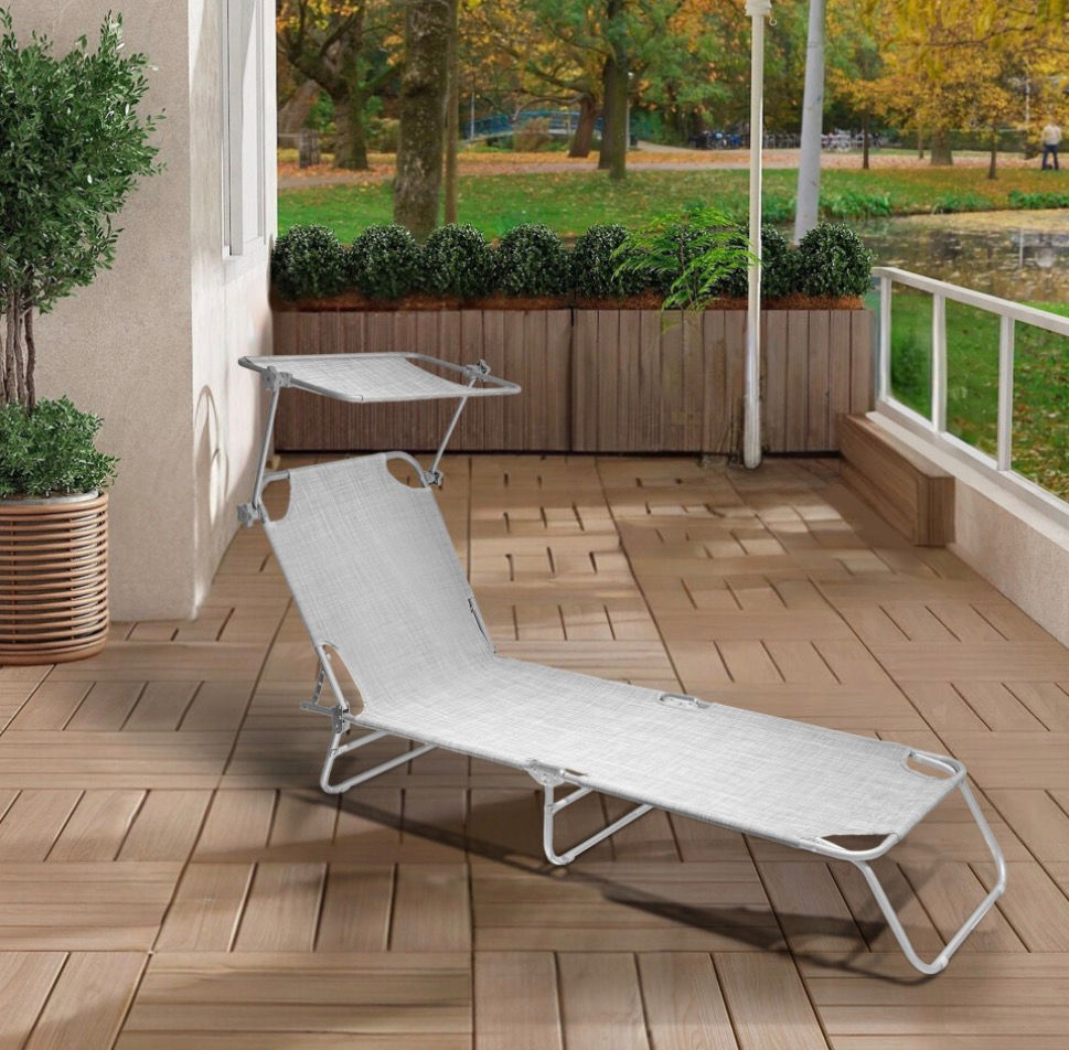 olding Sun Lounger with Sunshade - Grey