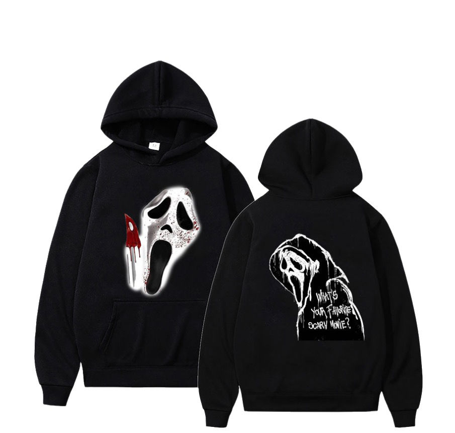 Black Scream Character Pattern Hoodie – Halloween Winter Sweatshirt