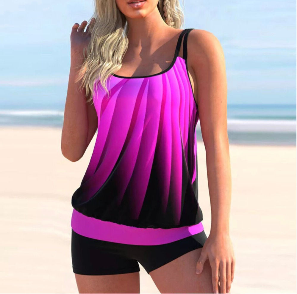 Padded Tankini Set - Rose Red