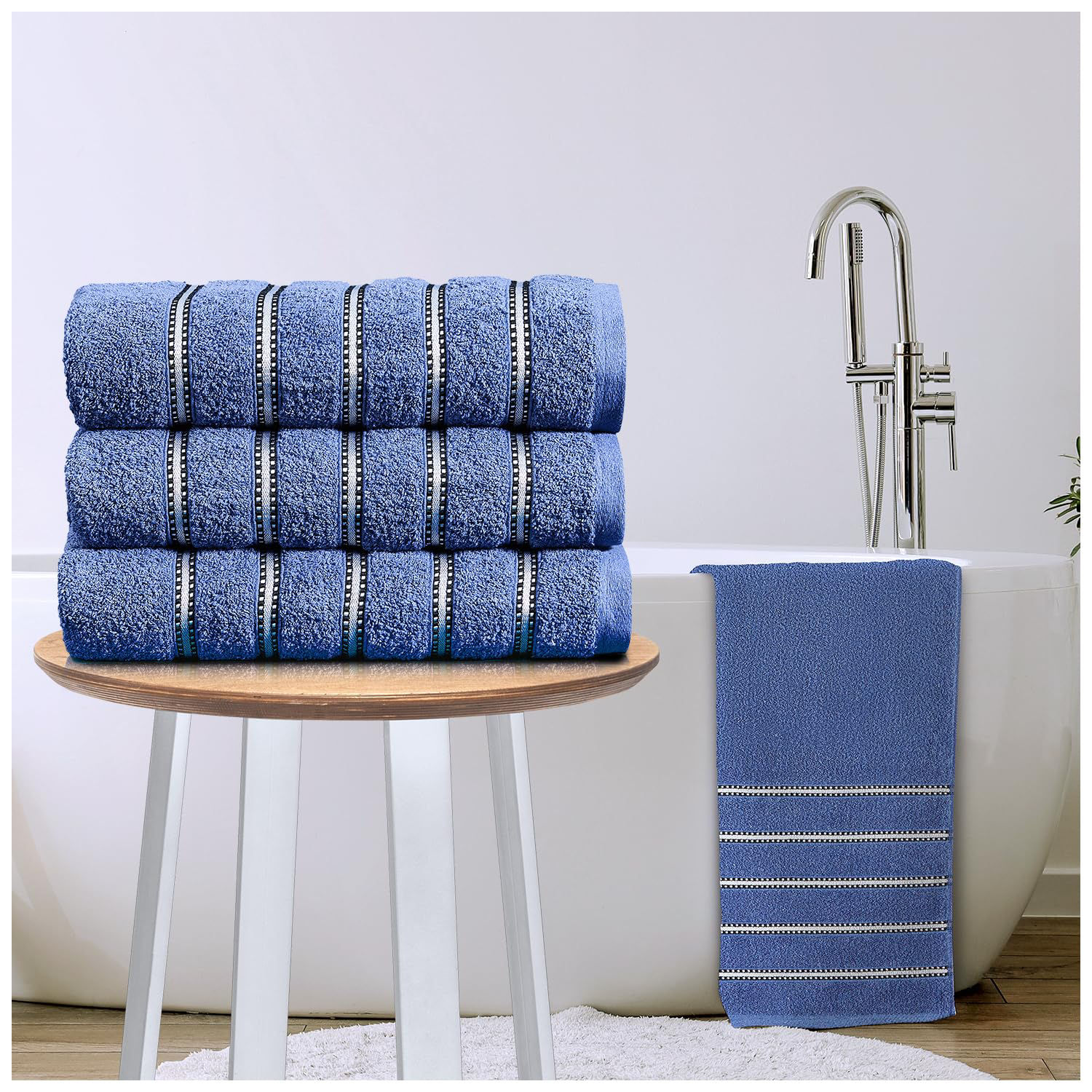 Bromley Stripe 100% Cotton Bath Sheets – 3 Pack – Blue