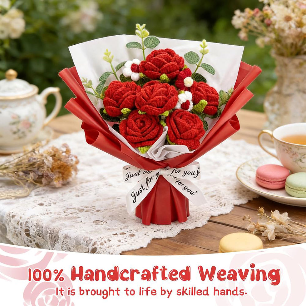 Thumbnail: Red Handmade Crochet Flower Bouquet with Gift Bag & Card