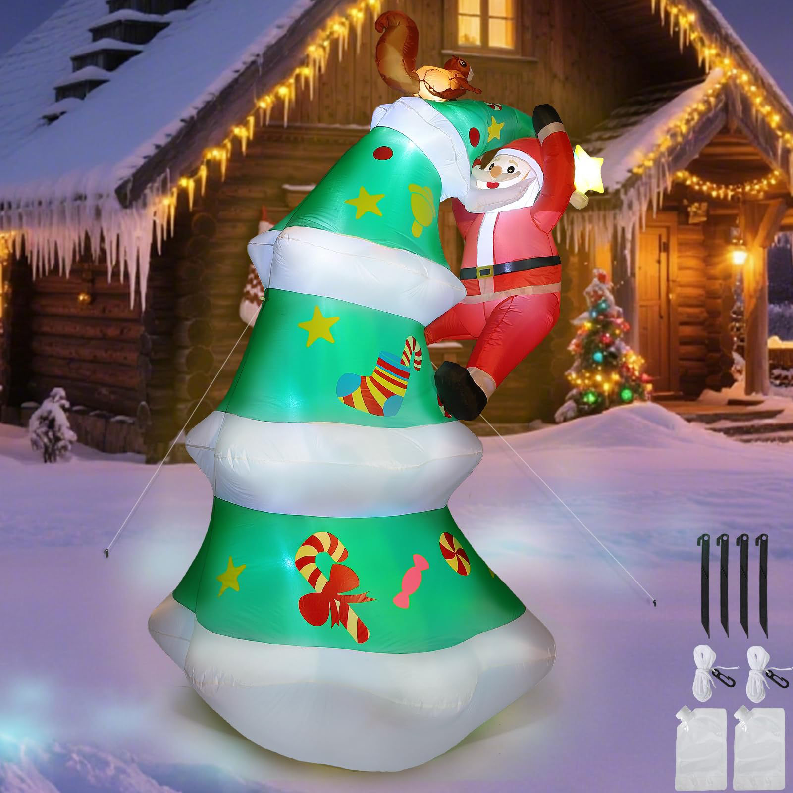 8FT Inflatable Christmas Tree with Santa & LED Lights