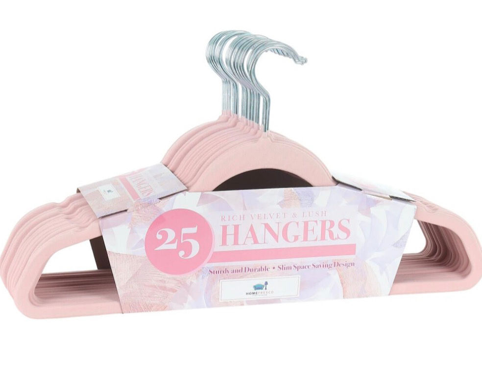 25 Pack Luxury Pink Velvet Hangers – Slim Non-Slip Clothes Hangers