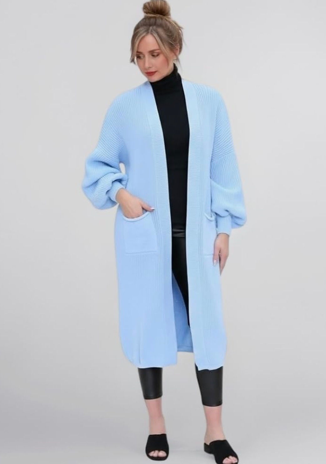 Women’s Sky Blue Oversized Chunky Knit Maxi Cardigan