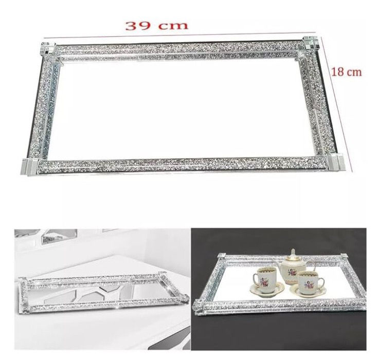 Thumbnail: Crushed Diamond Silver Mirror Tray – 39 x 18cm