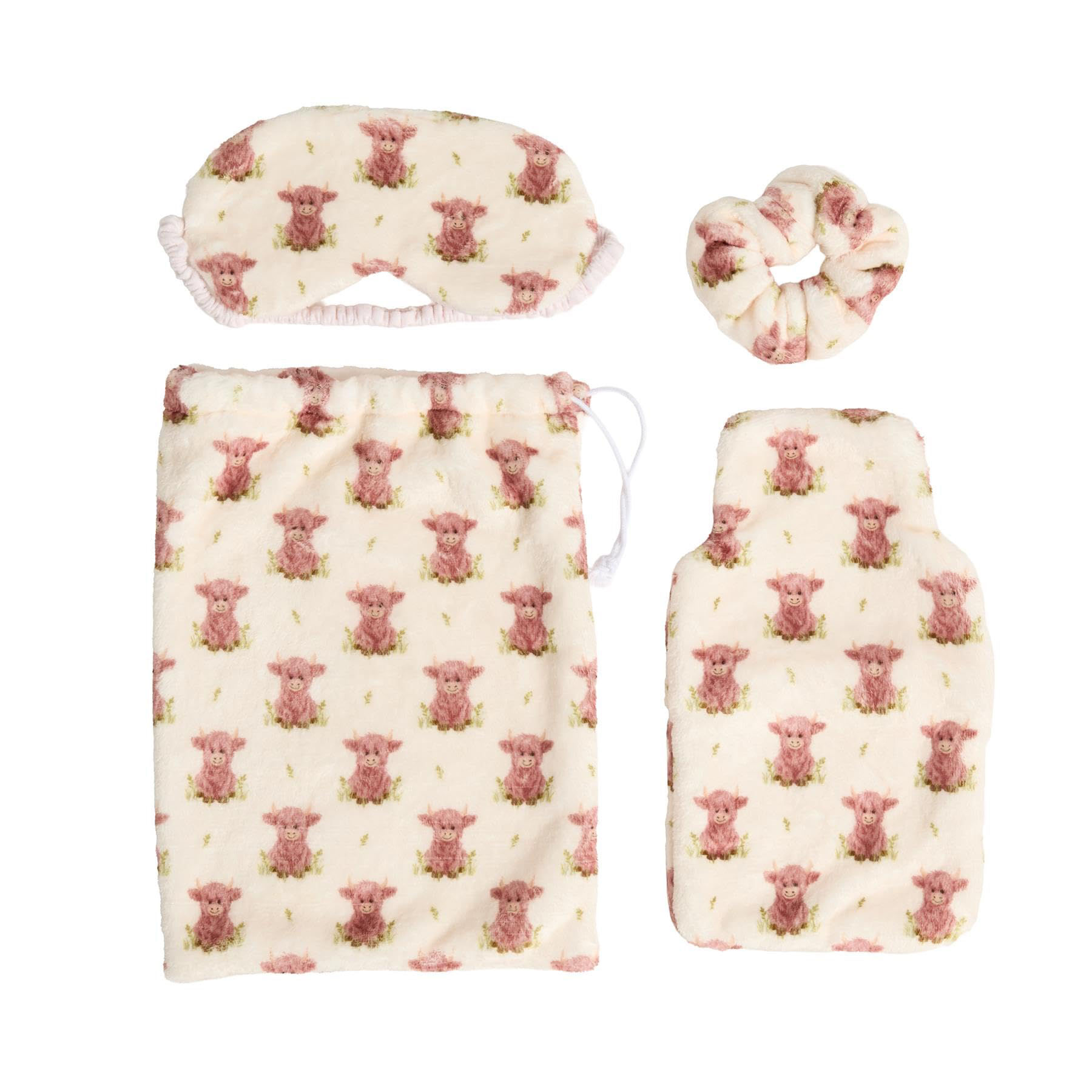 Highland Cow Hot Water Bottle Gift Set – 5 Piece Cosy Winter Set