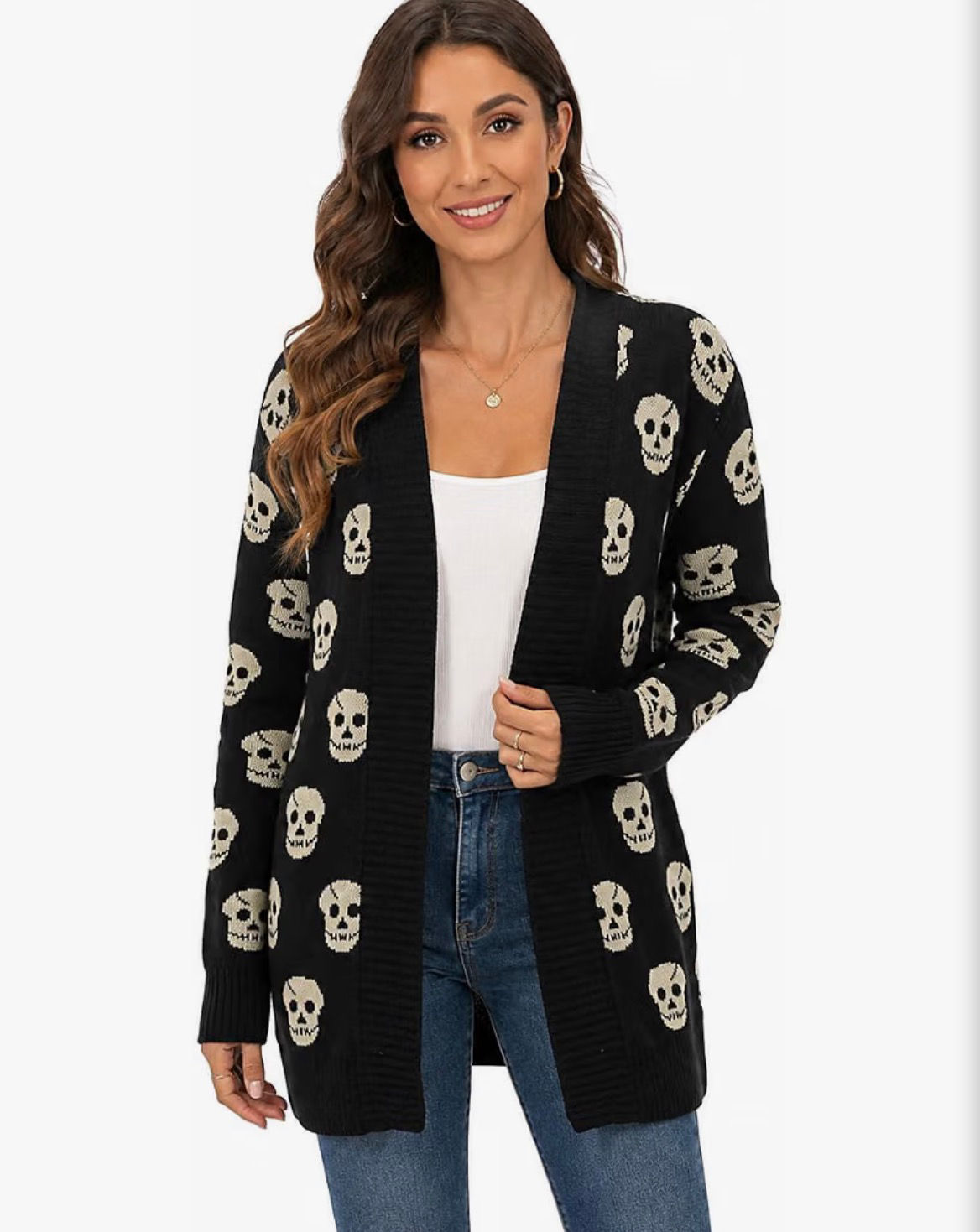 Women's Black Skull Print Knitted Cardigan