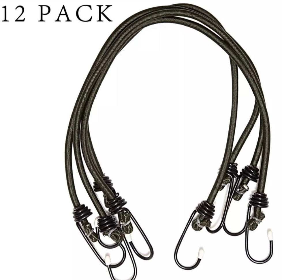Thumbnail:     12pc Heavy Duty Bungee Cord Set with Hooks for Luggage & Cargo 