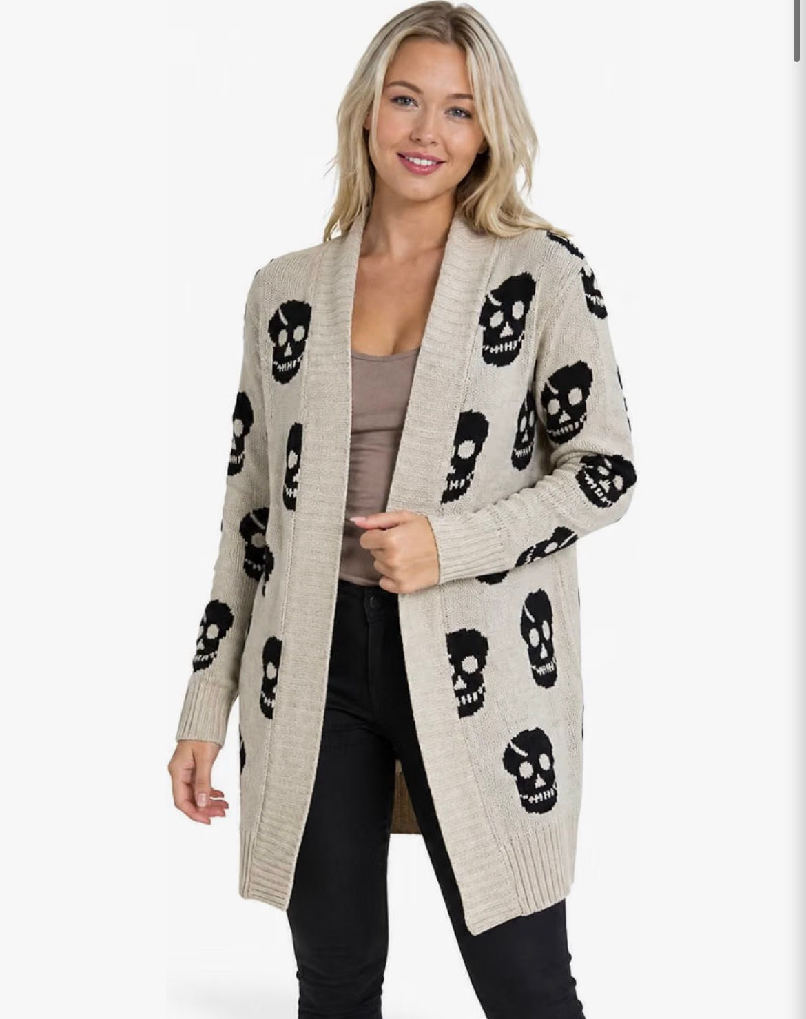 Women's Stone Skull Print Knitted Cardigan