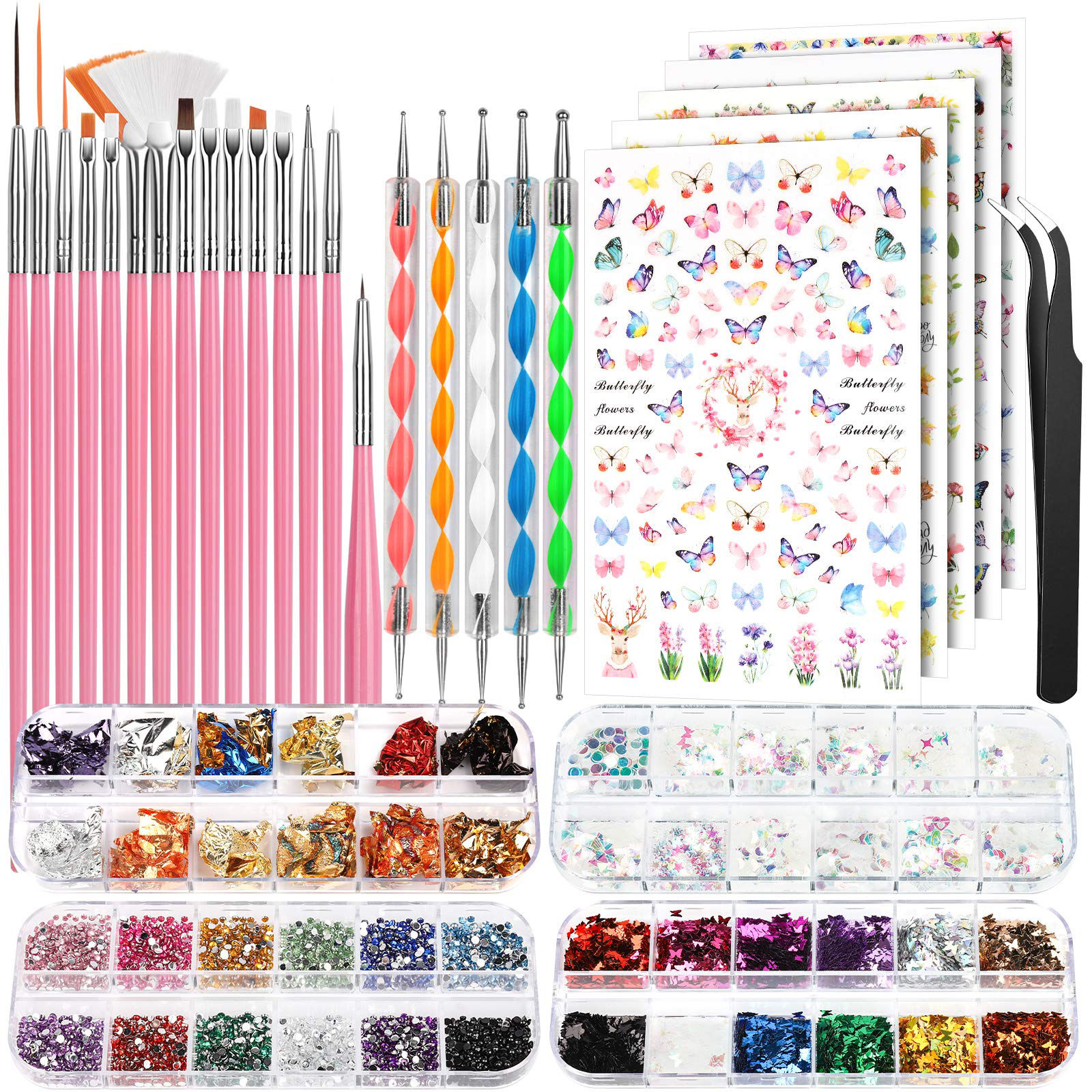 Nail Art Kit – Brushes, Dotting Tools, Rhinestones & Decorations