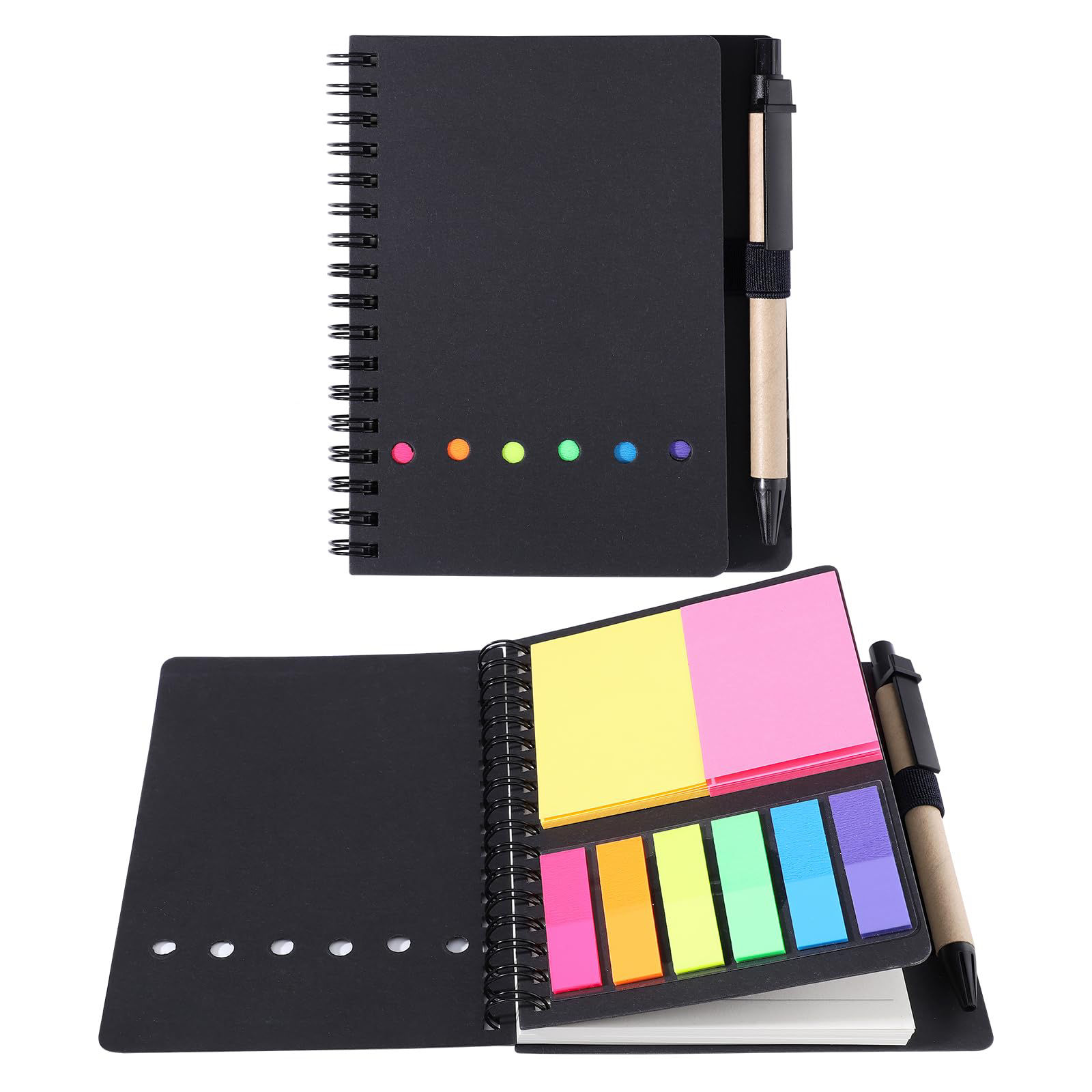 Spiral Sticky Notes Set with Pen, Lined Pads and Index Flags, Colourful 200 Not