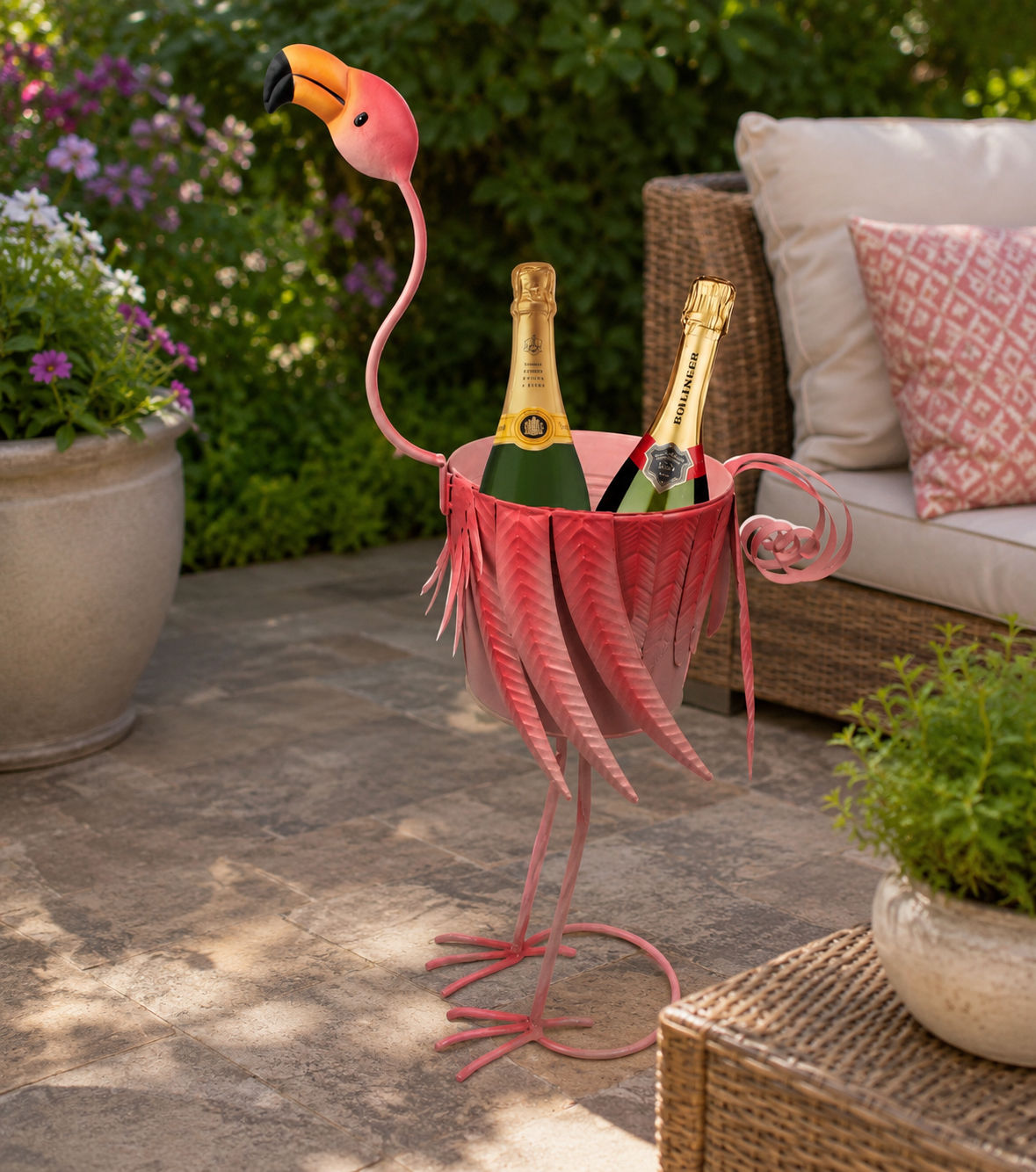 Large Metal Flamingo Champagne Bucket | Novelty Drinks Bucket