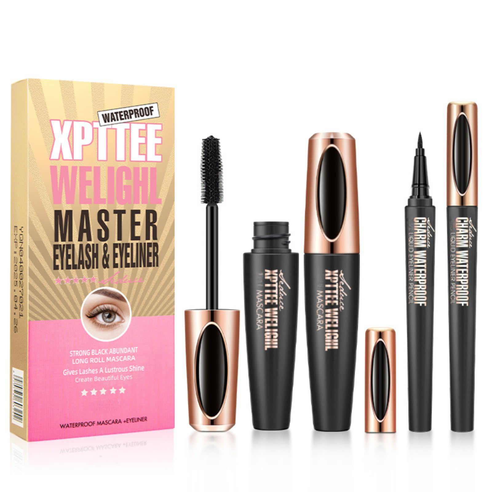 Black Mascara & Eyeliner Set – 4D Silk Fiber Waterproof Mascara & Liquid Eyeline