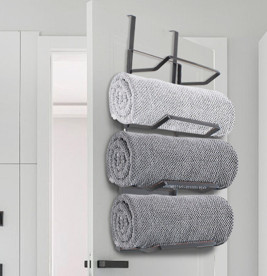 Thumbnail: 4 Tier Over Door Towel Rail Holder – Space Saving Bathroom Towel Rack