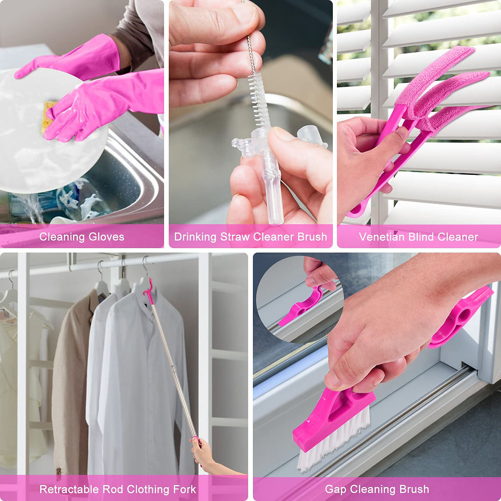Thumbnail: 15 Piece Microfibre Feather Duster Cleaning Kit with Extendable Pole - Pink 