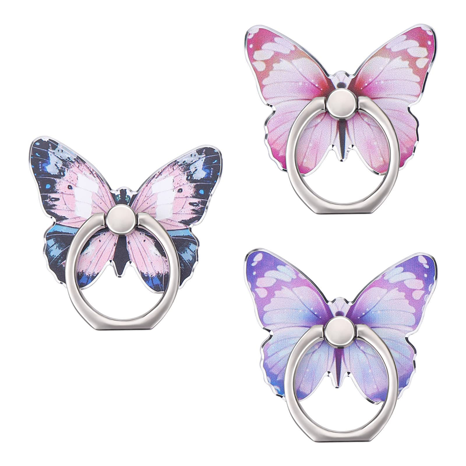 3 Pack Butterfly Phone Ring Holders – 360° Rotating Phone Grip & Kickstand