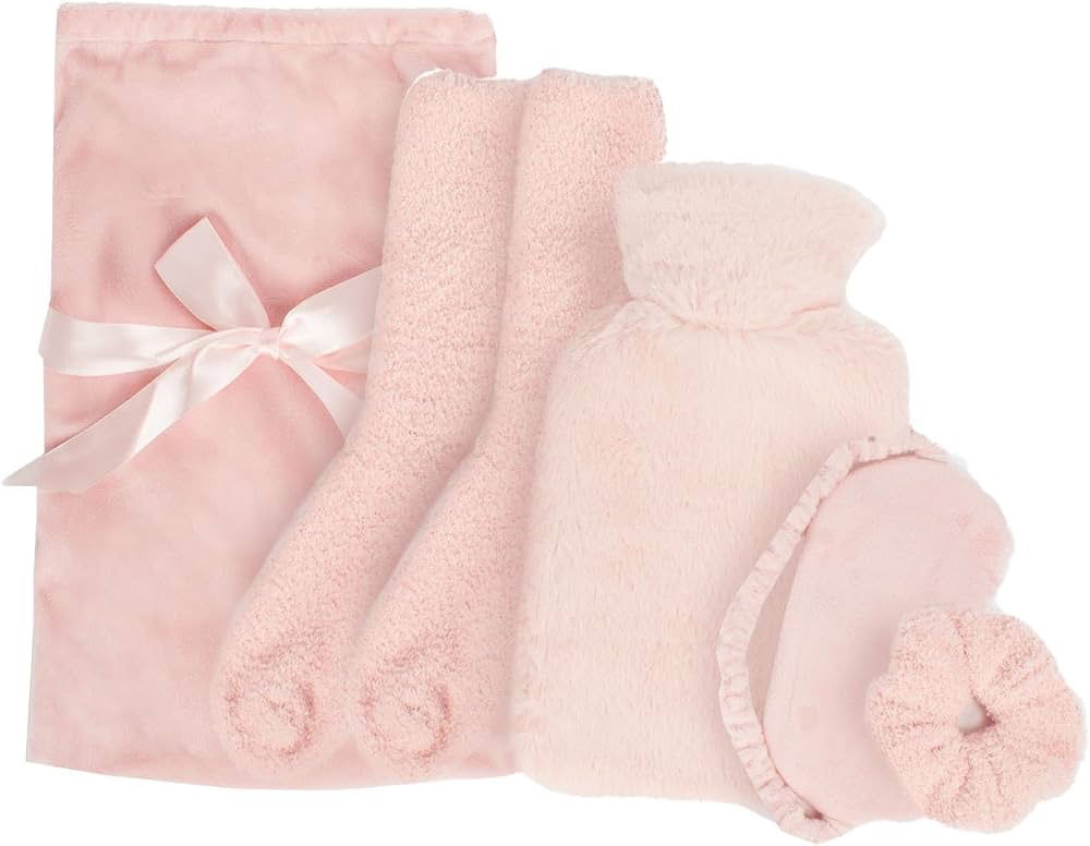 Blush Pink Hot Water Bottle Gift Set – 5 Piece Cosy Winter Set