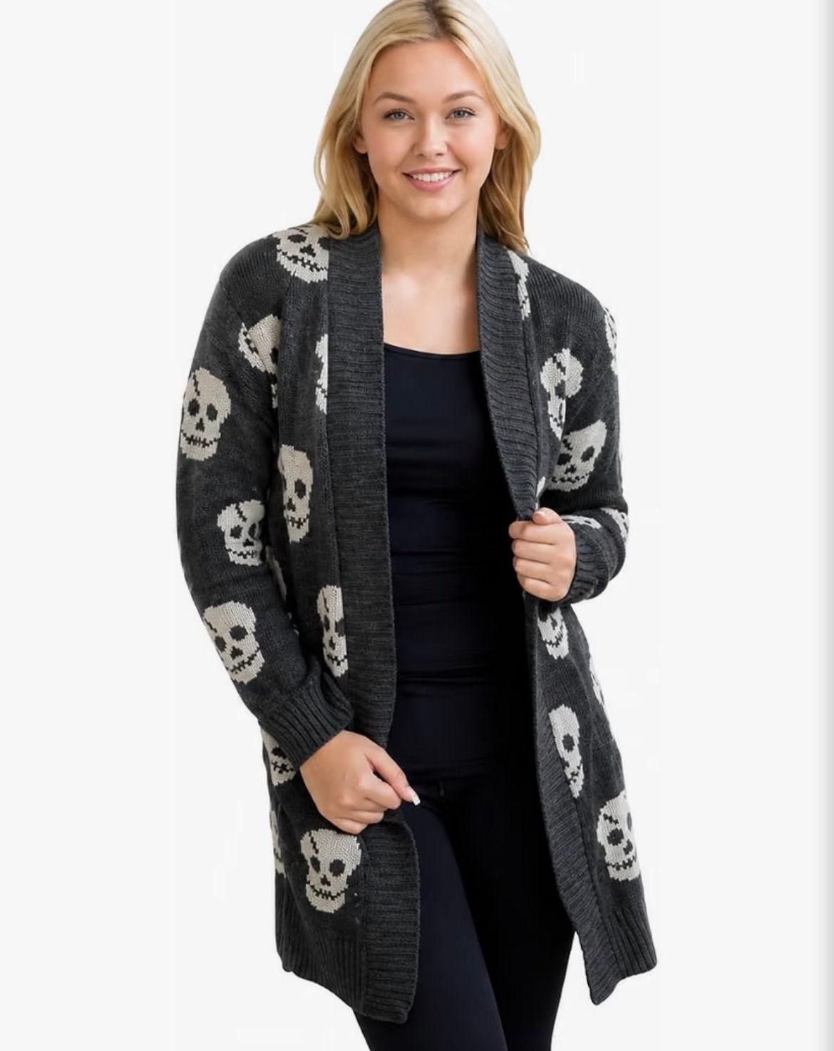 Women's Charcoal Skull Print Knitted Cardigan