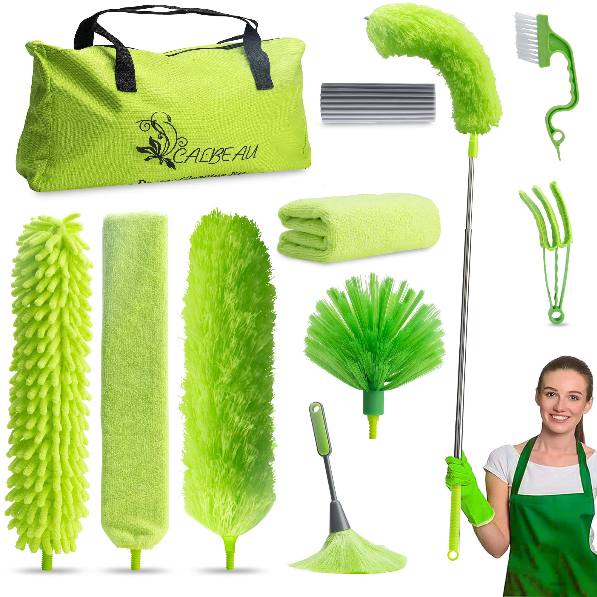11 Piece Microfibre Feather Duster Cleaning Kit with Extendable Pole