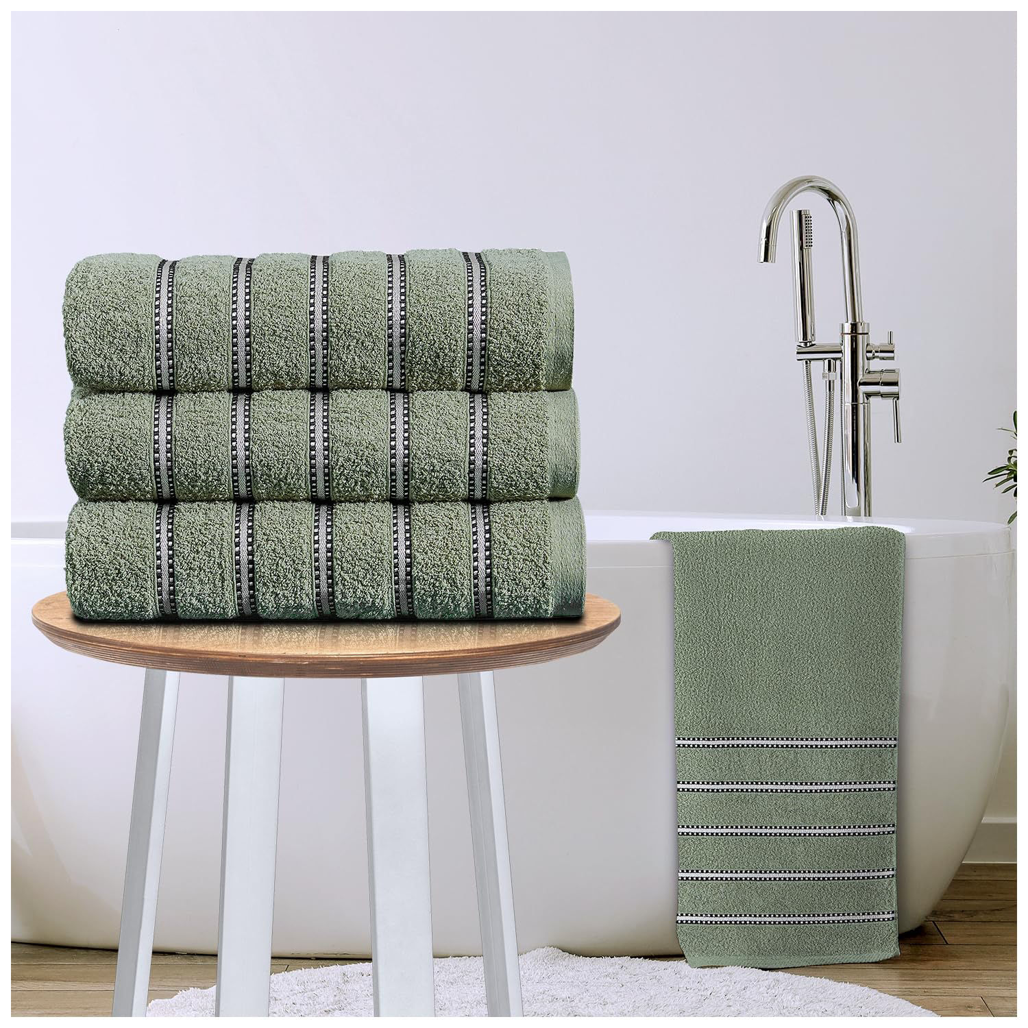 Bromley Stripe 100% Cotton Bath Sheets – 3 Pack – Sage Green