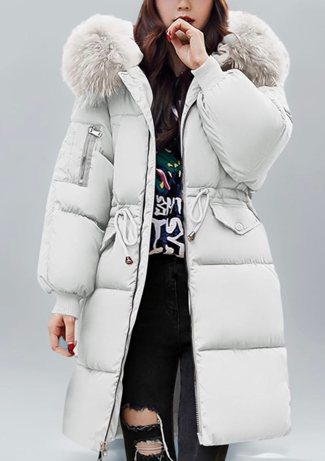 Women’s White Fur Hooded Puffer Coat