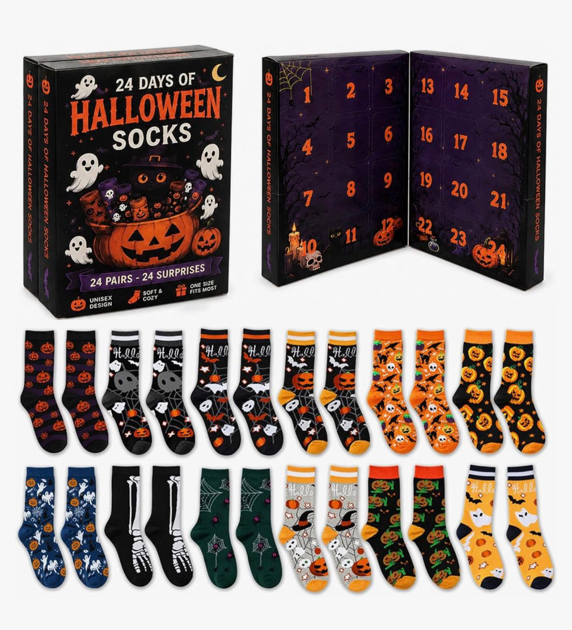 24 Days of Halloween Socks – 12 Matching Pairs