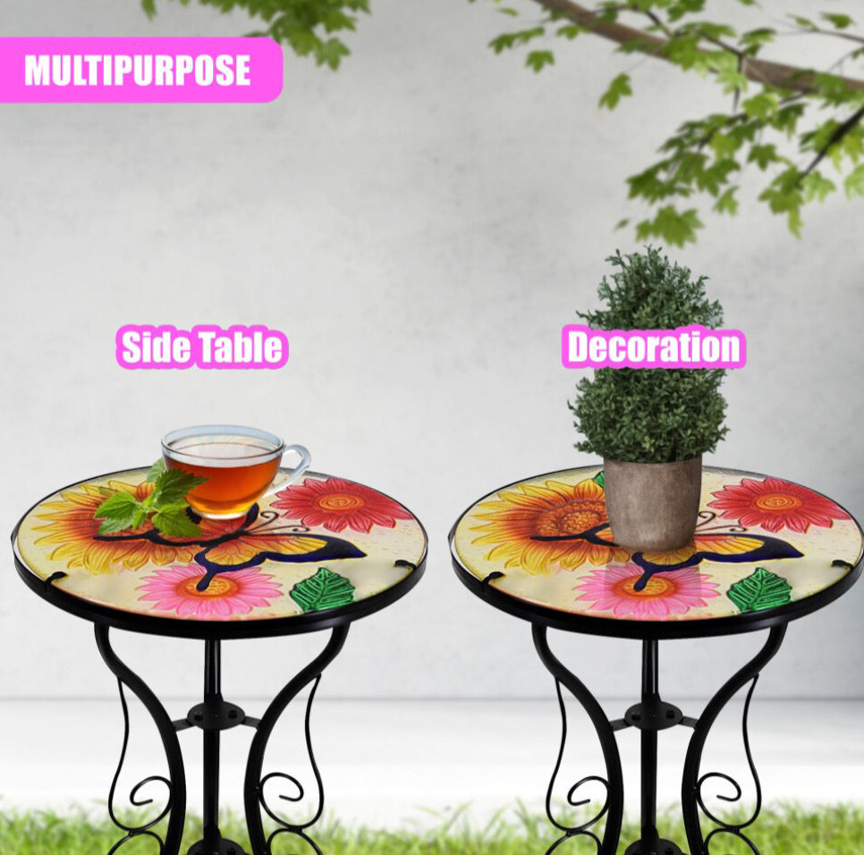 Thumbnail: Flowers & Butterfly Mosaic Garden Side Table