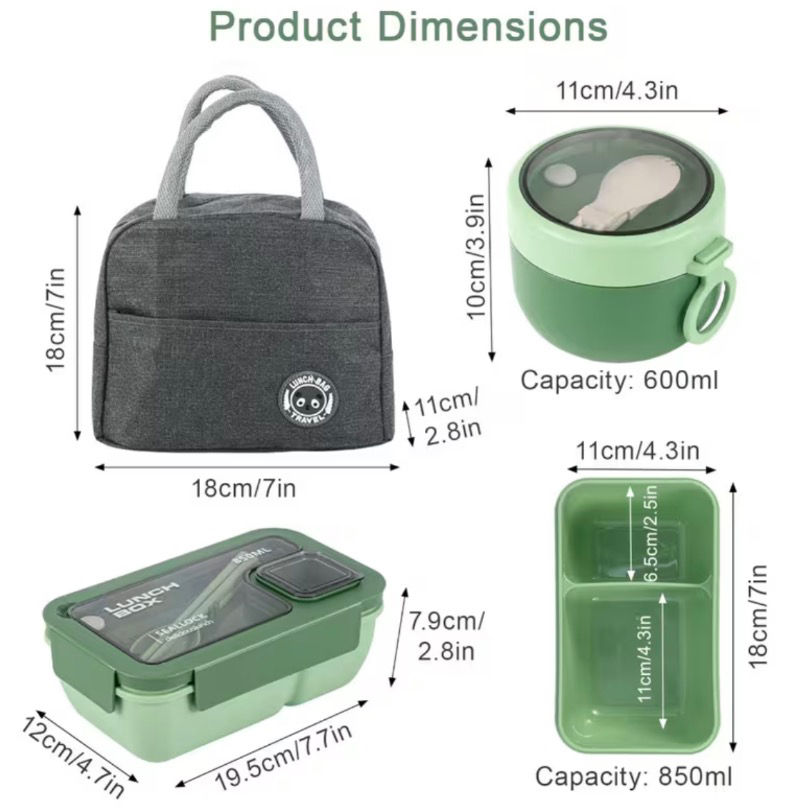 Thumbnail: Bento Lunch Box Set with Insulated Bag & Cutlery – Leak-Proof Meal Prep