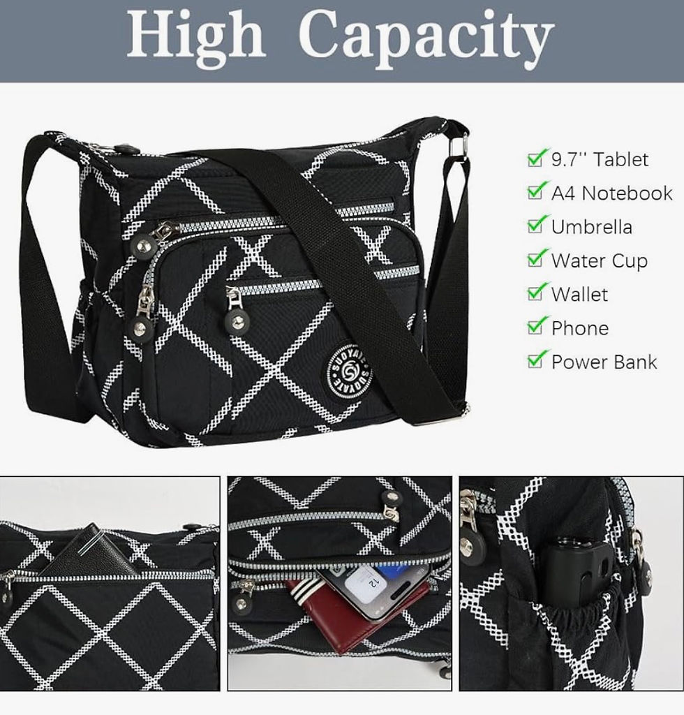 Thumbnail: Women’s Multi-Pocket Casual Crossbody Bag - Black and White 