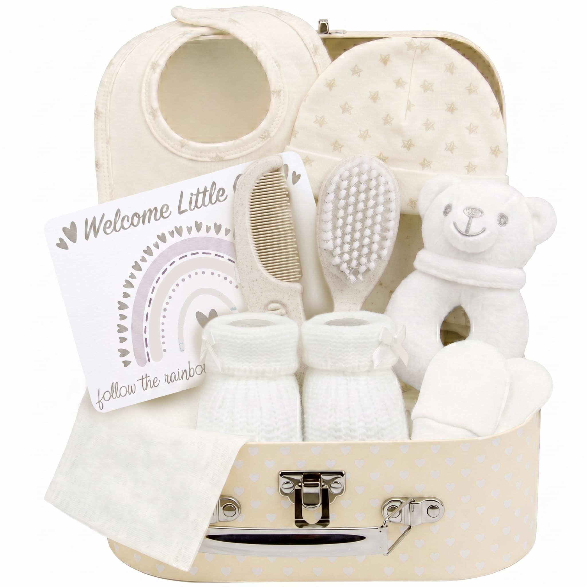 Cream Newborn Baby Gift Set – Keepsake Box with Rattle, Photo Frame & Essentials