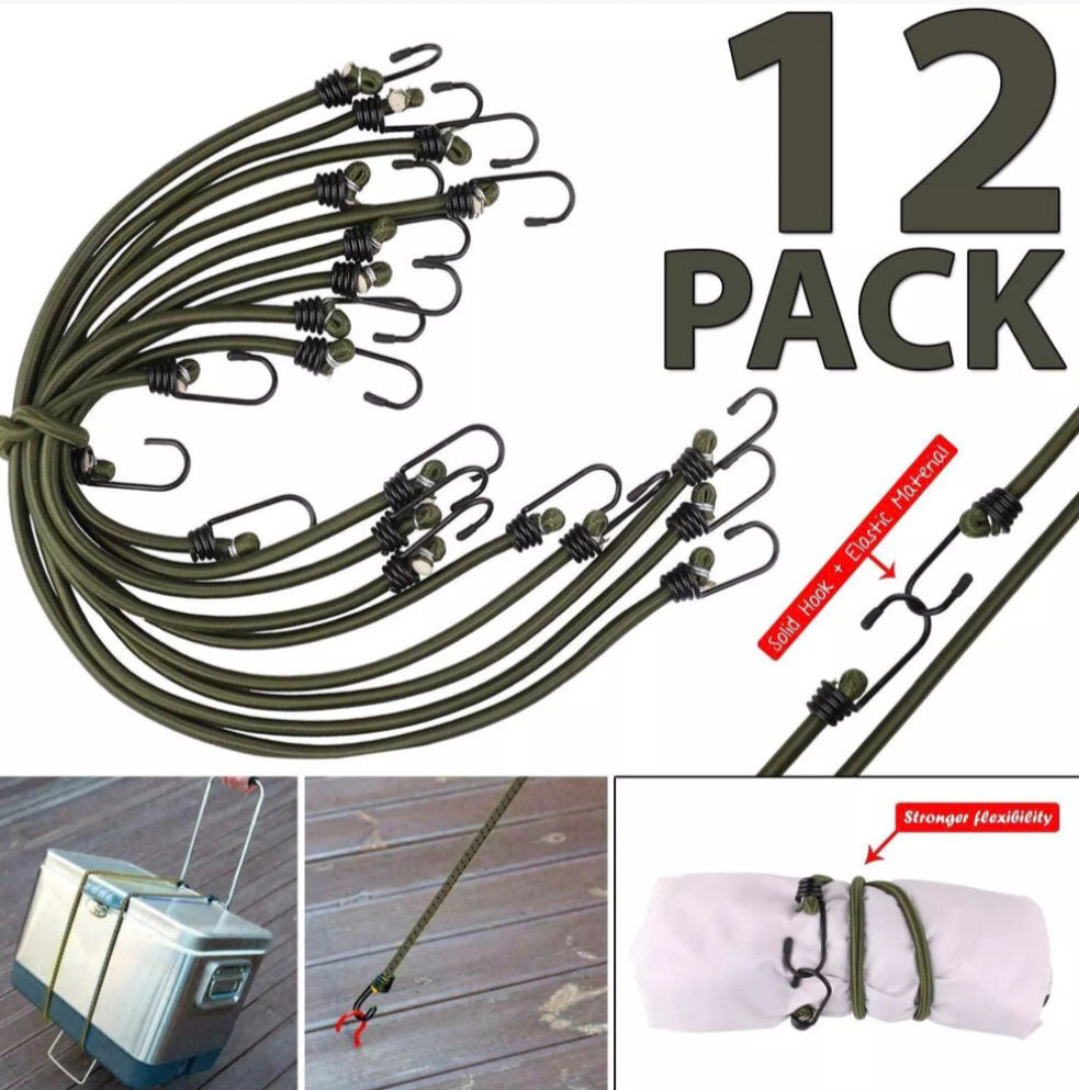 12pc Heavy Duty Bungee Cord Set with Hooks for Luggage & Cargo