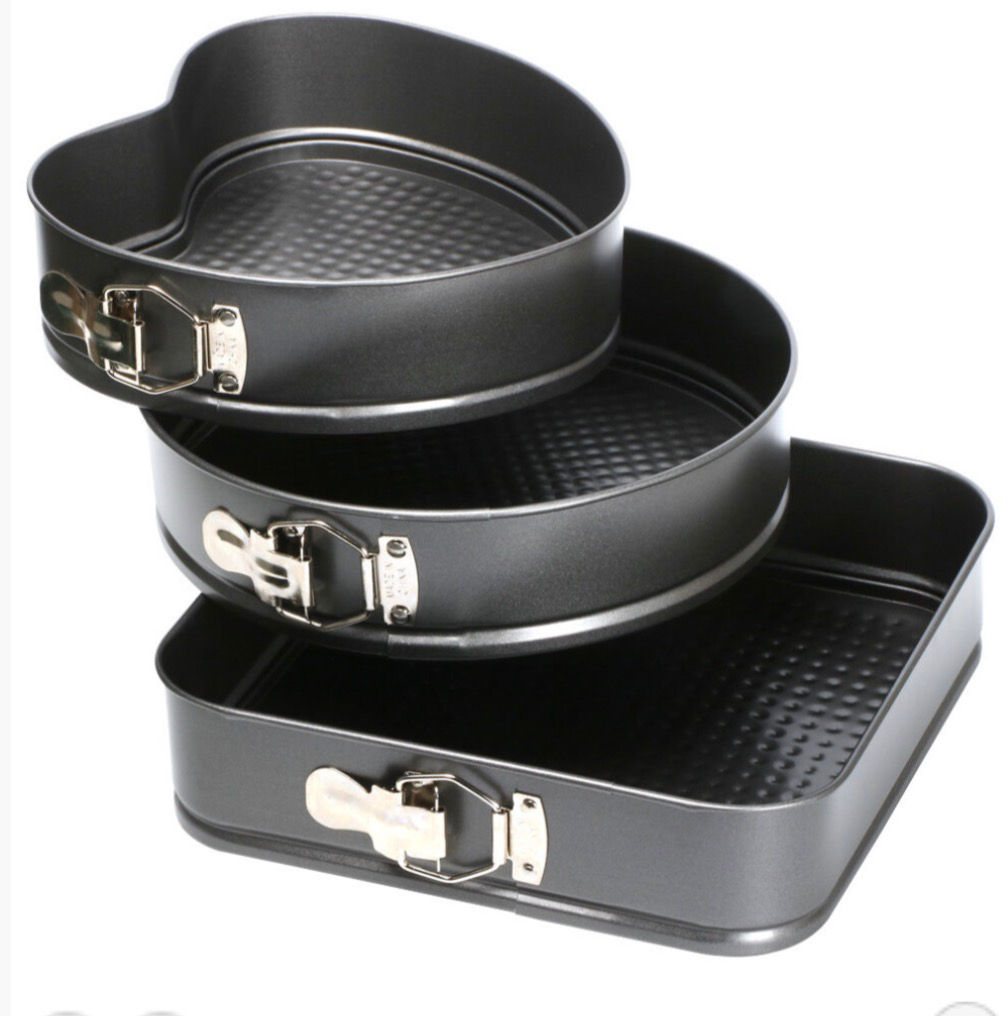 Set of 3 Non-Stick Springform Cake Tins Round Square Heart Baking Pans