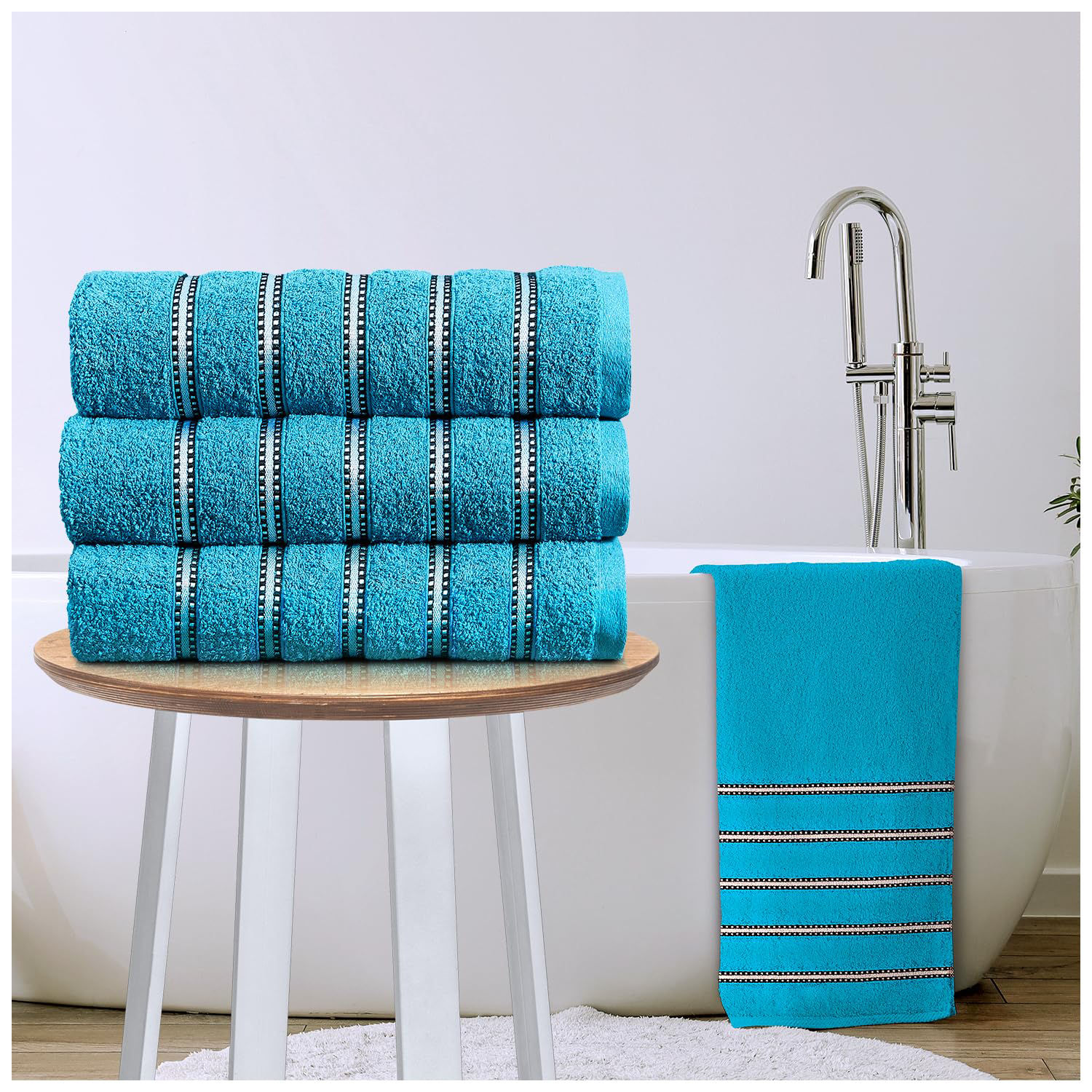 Bromley Stripe 100% Cotton Bath Sheets – 3 Pack – Teal