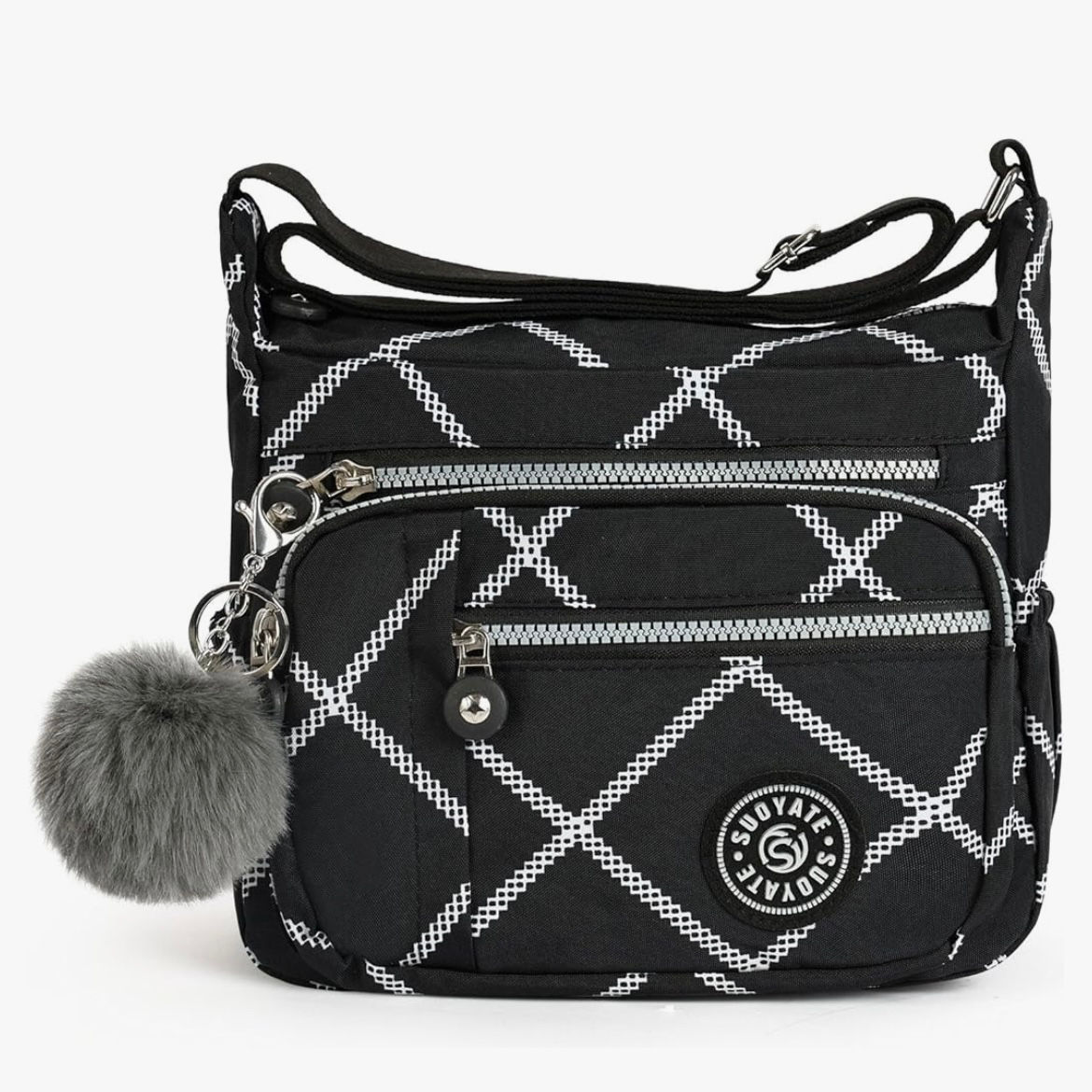 Women’s Multi-Pocket Casual Crossbody Bag - Black and White