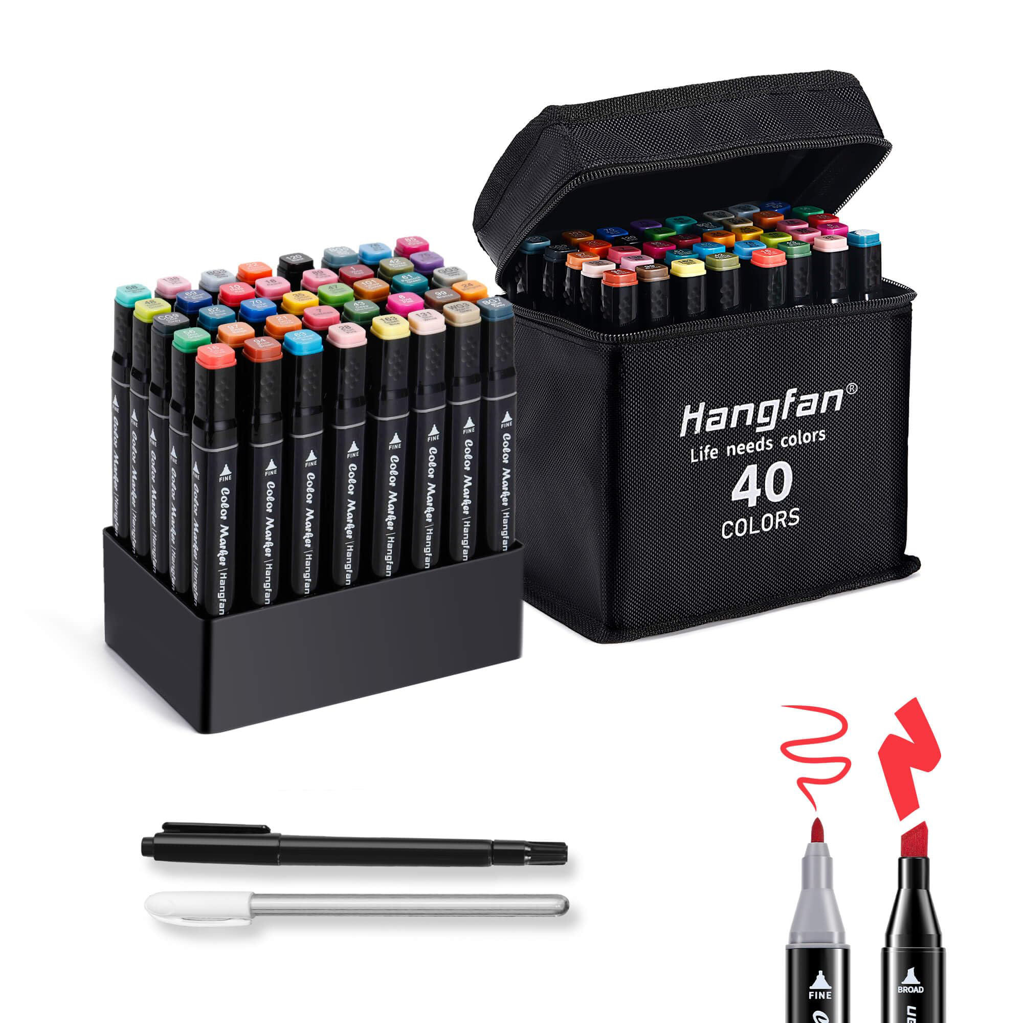 40 Colour Dual Tip Alcohol Markers Set with 2 Outliner Pens