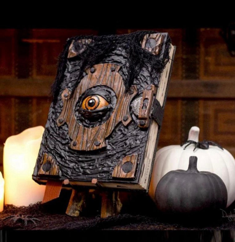 Halloween Necronomicon Spell Book – Handmade Black Witch Decoration