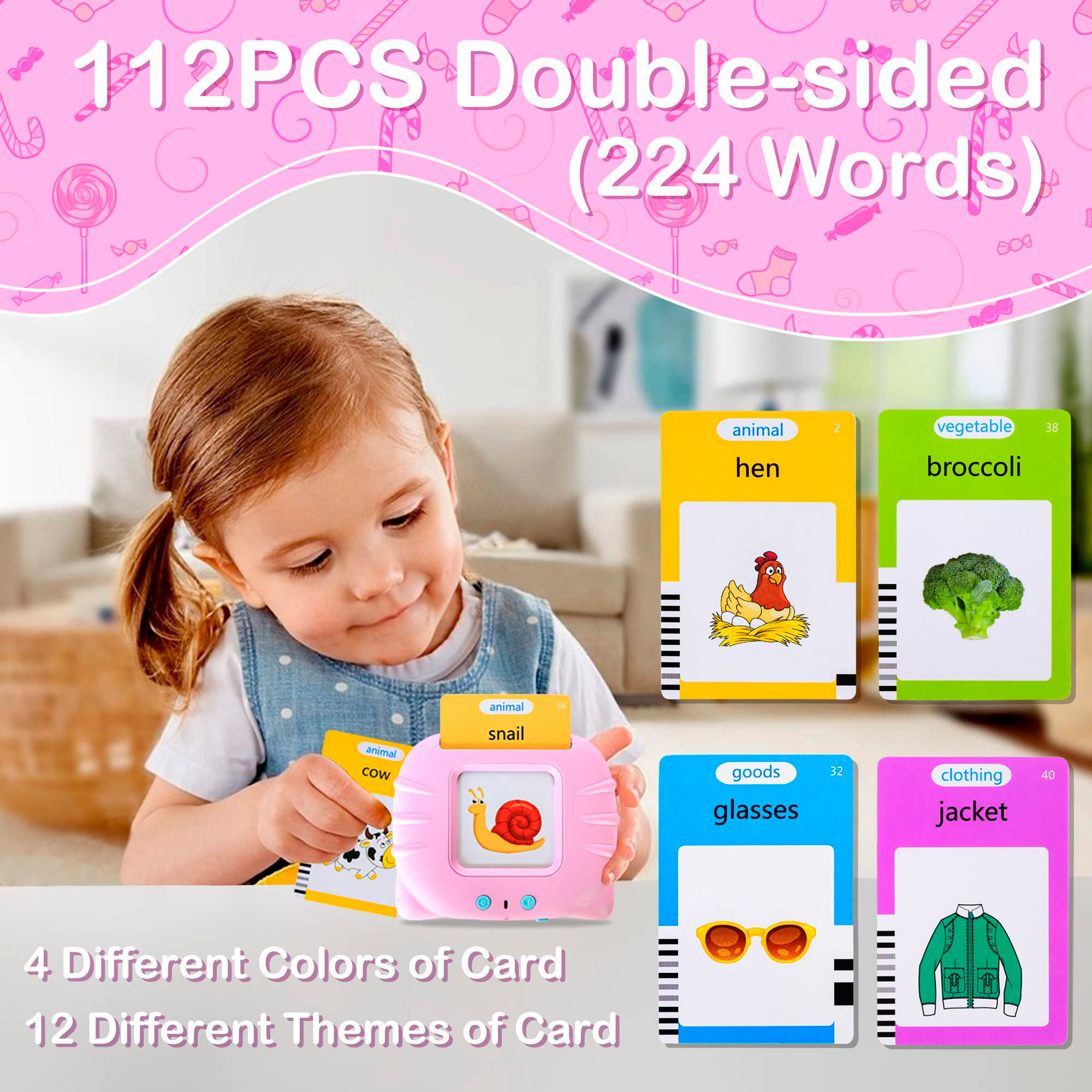 Talking Flash Cards Early Learning Toy with 224 Words for Kids 3+