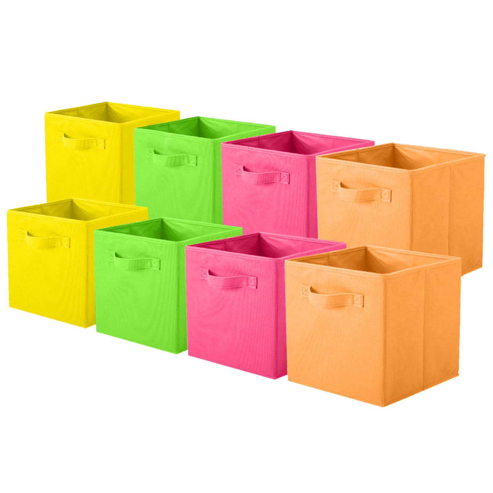 Pack of 8 Collapsible Fabric Storage Boxes – Cube Organisers with Handles