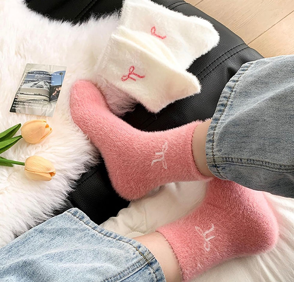 Thumbnail: Ladies’ Fluffy Bow Cosy Socks – 5 Pair Warm Winter Lounge & Bed Sock Set