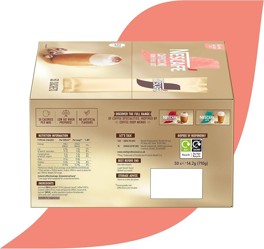 Thumbnail: NESCAFÉ Gold Cappuccino Unsweetened Instant Coffee Sachets – 100 Pack