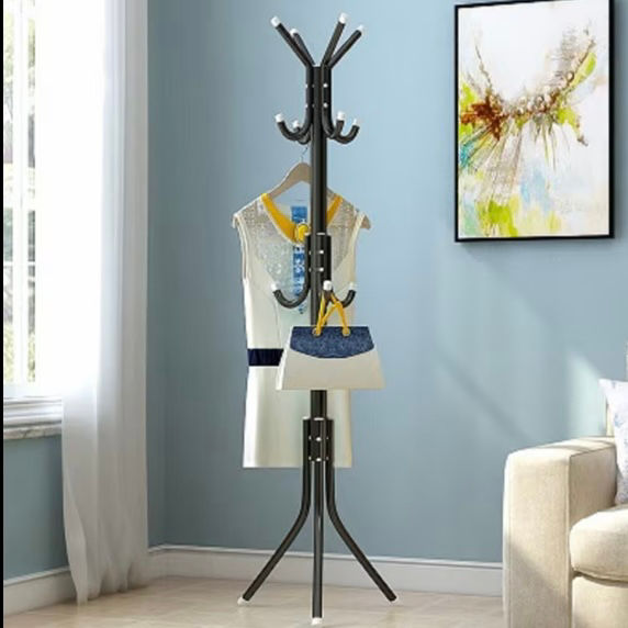 Standing Metal Coat Rack with 12 Hooks – Black