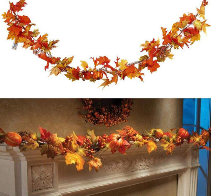 1.8m LED Light-Up Autumn Pumpkin & Maple Leaf Garland