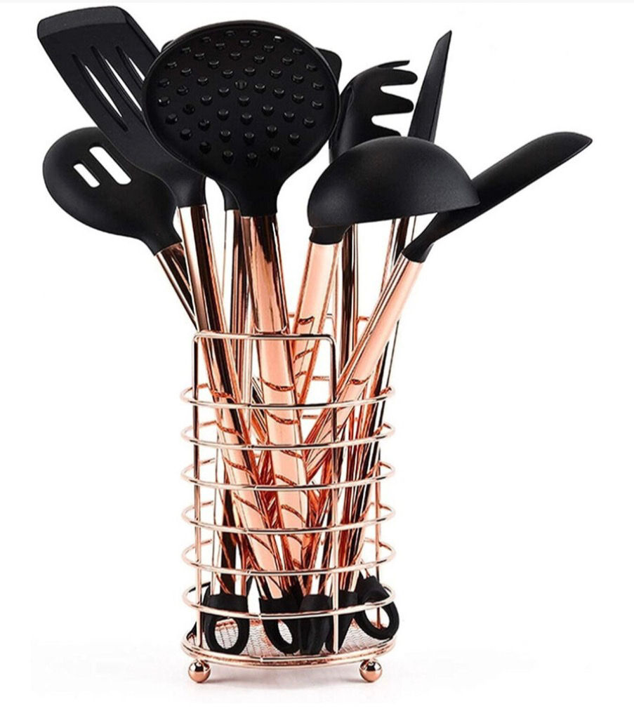 10 Piece Silicone Kitchen Utensil Set with Copper-Plated Handles
